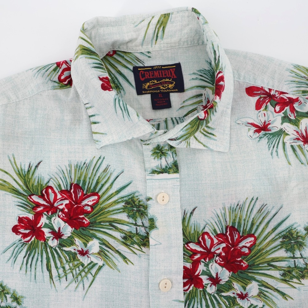 Cremieux Tropical Floral Button Down Shirt Blue Short Sleeve Men XL